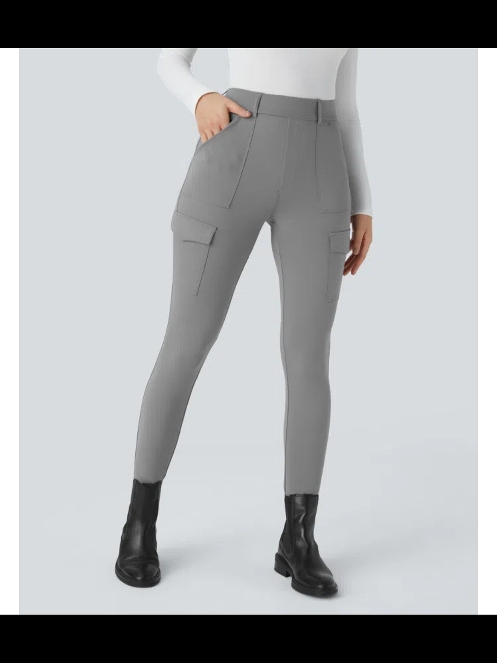 Halara Flex DayStretch High Waisted Pockets Skinny Cargo Work Pants Gray